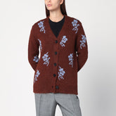 Jil Sander Brown Alpaca Wool Floral-Intarsia Oversized Cardigan Brown