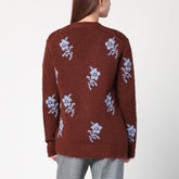 Jil Sander Brown Alpaca Wool Floral-Intarsia Oversized Cardigan Brown