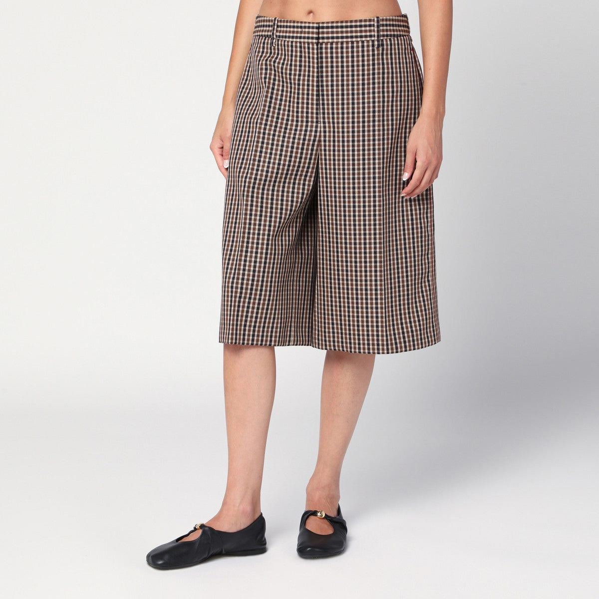 Jil Sander Checked Wool Bermuda Shorts Brown