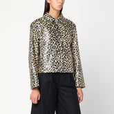 Jil Sander Leopard-Print Coated Linen Short Jacket Beige