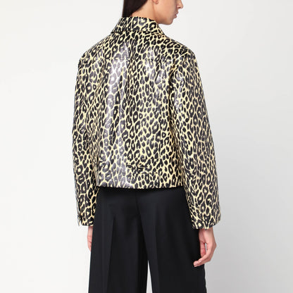 Jil Sander Leopard-Print Coated Linen Short Jacket Beige