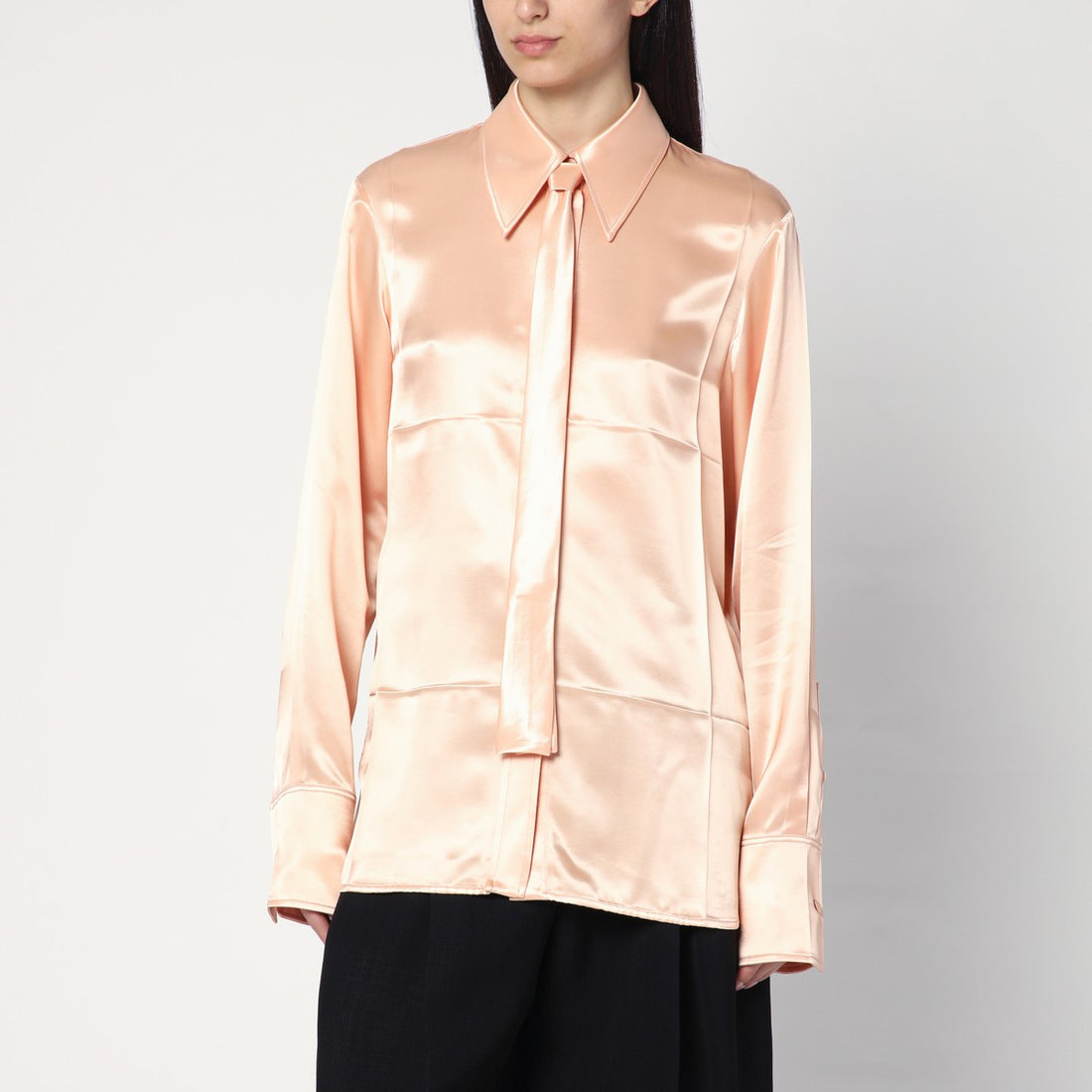 Jil Sander Shiny Viscose-Blend Shirt with Pink Tie Pink