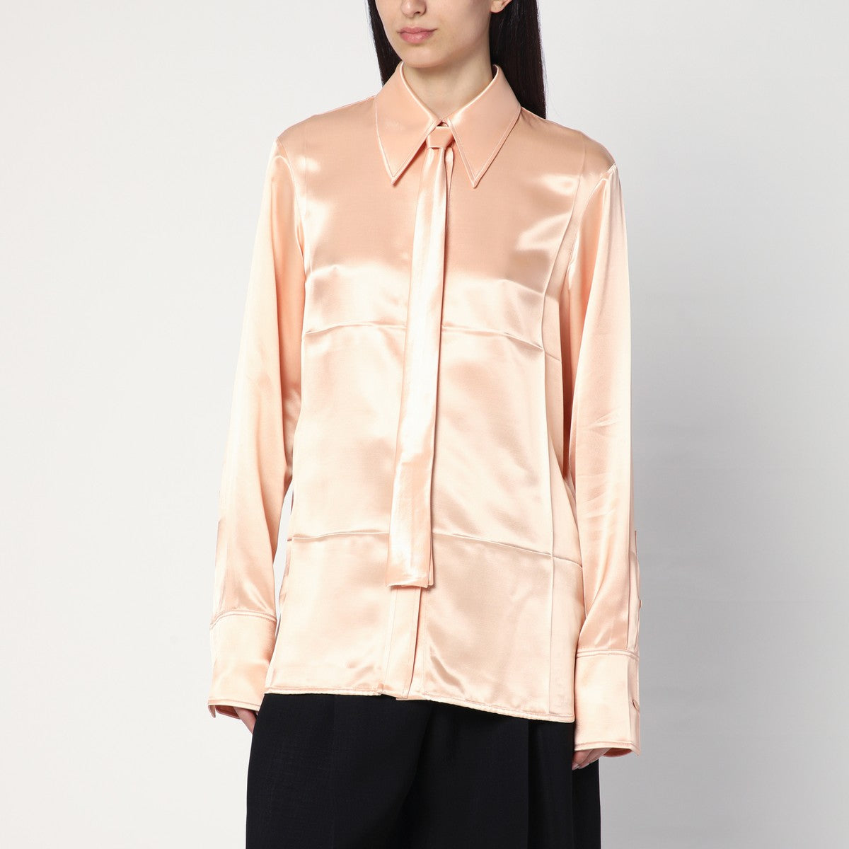 Jil Sander Shiny Viscose-Blend Shirt with Pink Tie Pink