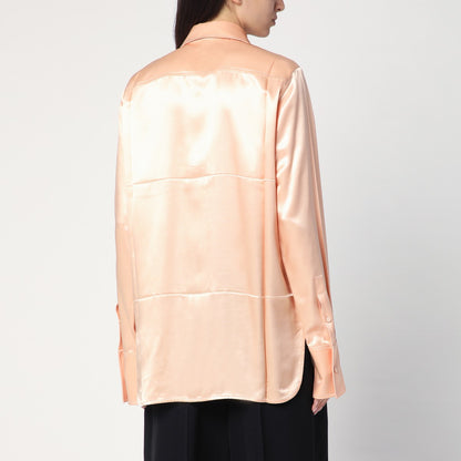 Jil Sander Shiny Viscose-Blend Shirt with Pink Tie Pink