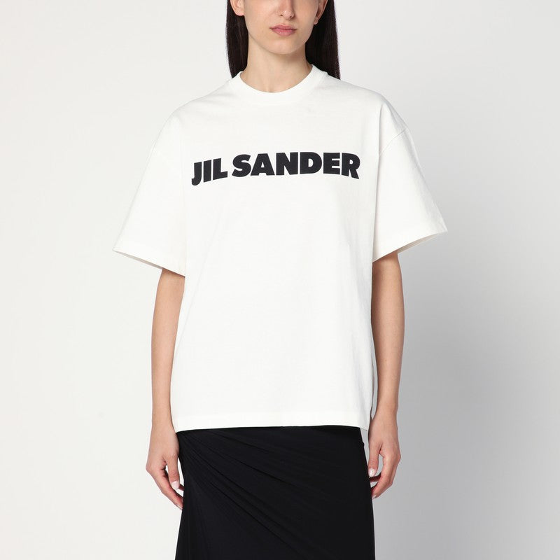 Jil Sander White Wide Cotton Logo T-Shirt White
