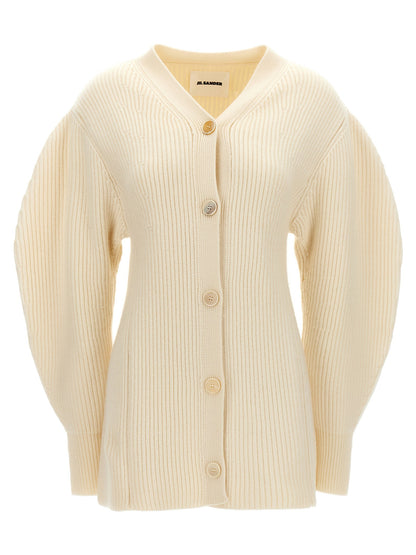 Jil Sander Ribbed Cardigan White