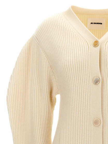 Jil Sander Ribbed Cardigan White