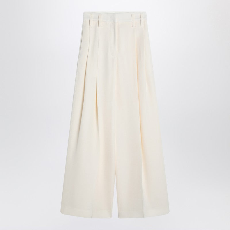 Jil Sander Wide-Leg High-Waist Silk Blend Trousers White