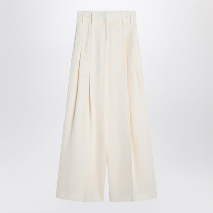 Jil Sander Wide-Leg High-Waist Silk Blend Trousers White