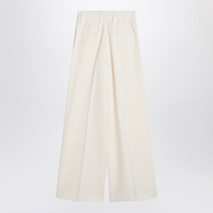 Jil Sander Wide-Leg High-Waist Silk Blend Trousers White