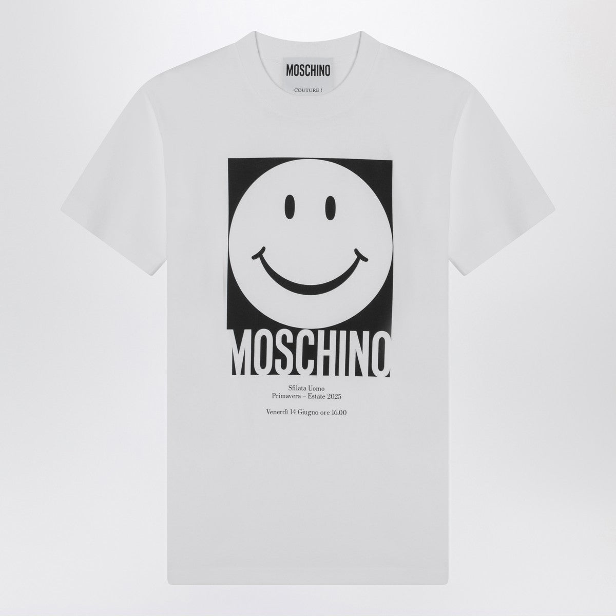 Moschino White Smile Cotton T-shirt with Logo Print White