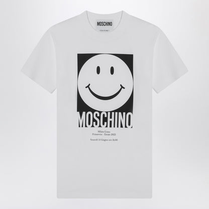 Moschino White Smile Cotton T-shirt with Logo Print White