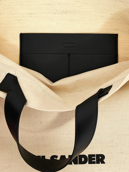 Jil Sander Border Book Tote Square Shopping Bag White/black