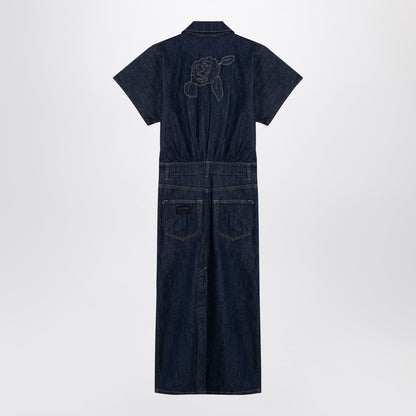 Ganni Blue Organic Denim Midi Dress with Gold-Tone Buttons Light blue