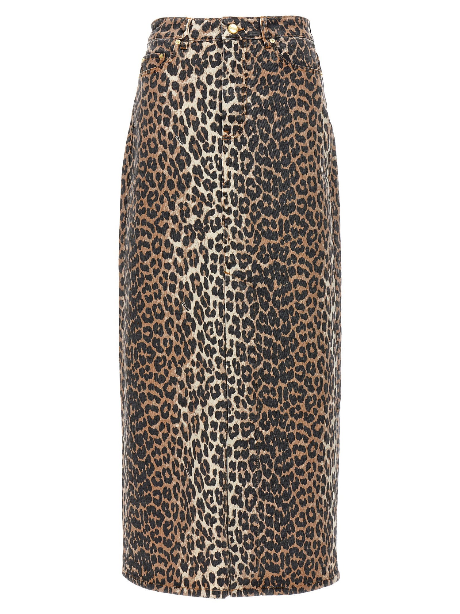 Ganni Animal Print Long Skirt Brown
