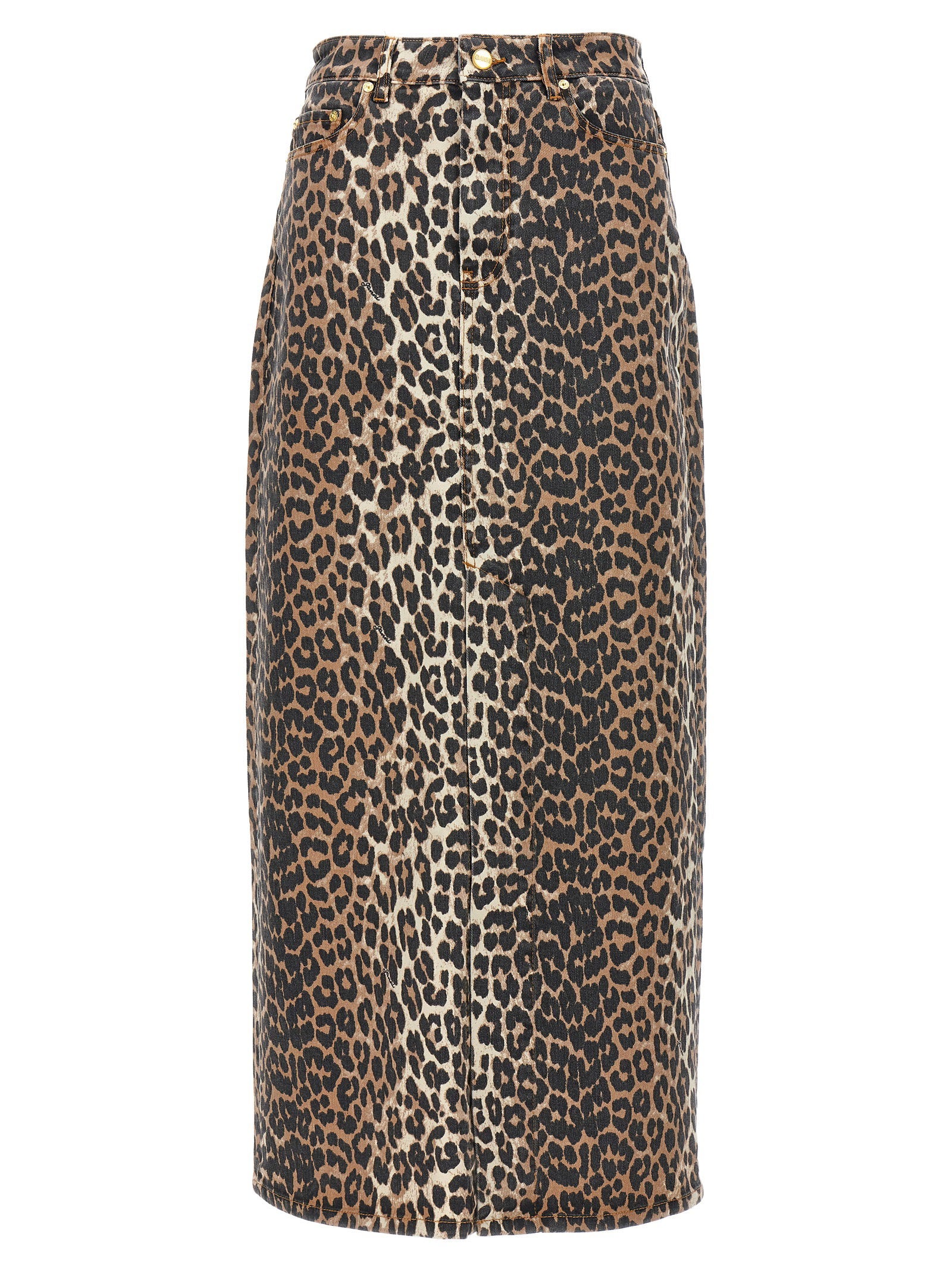 Ganni Animal Print Long Skirt Brown