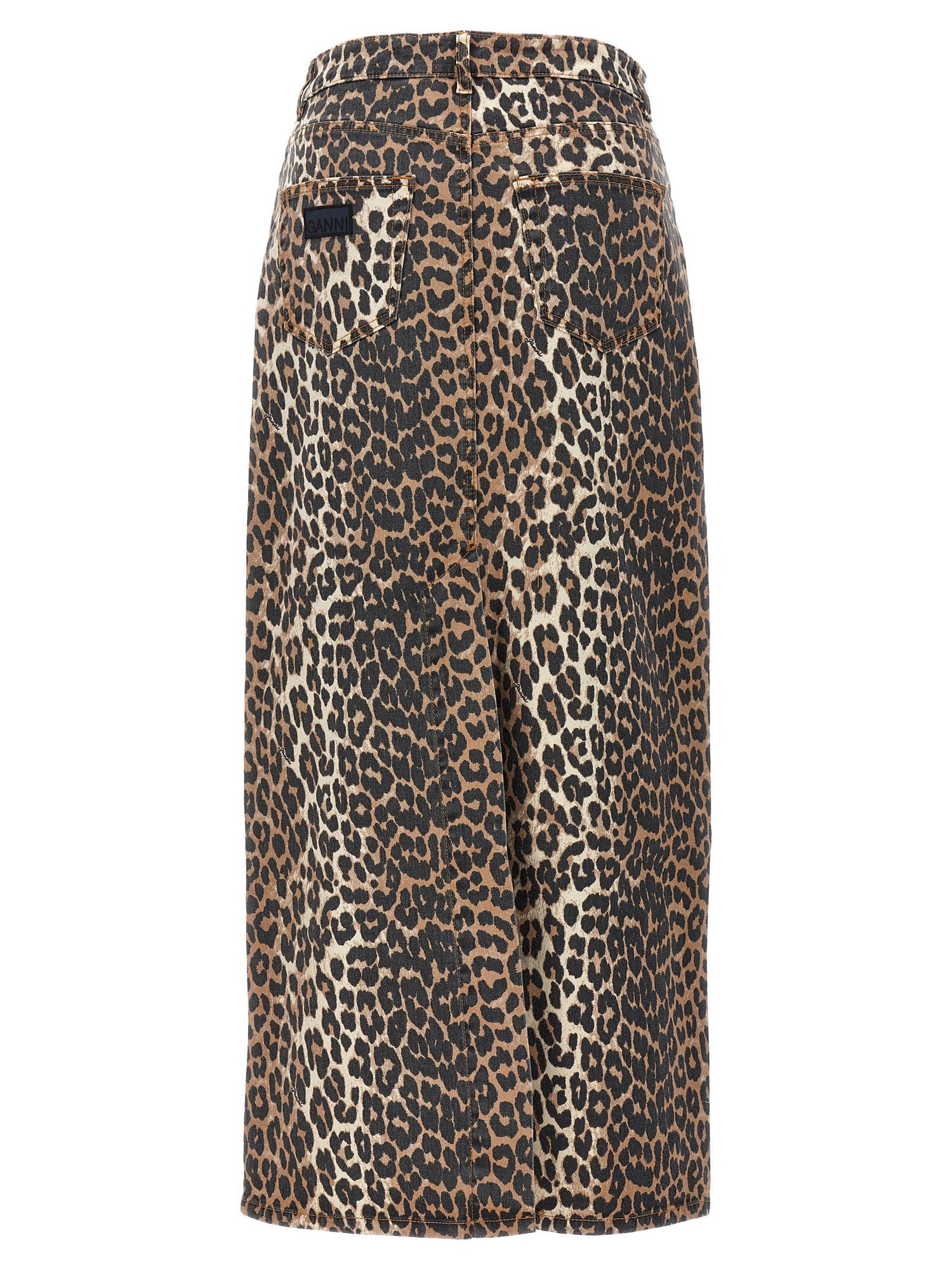 Ganni Animal Print Long Skirt Brown