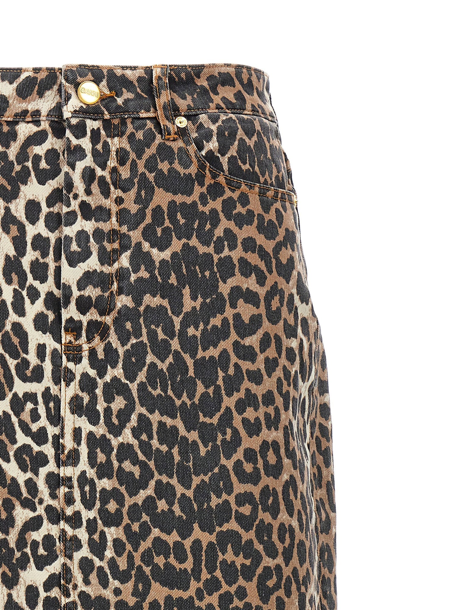 Ganni Animal Print Long Skirt Brown