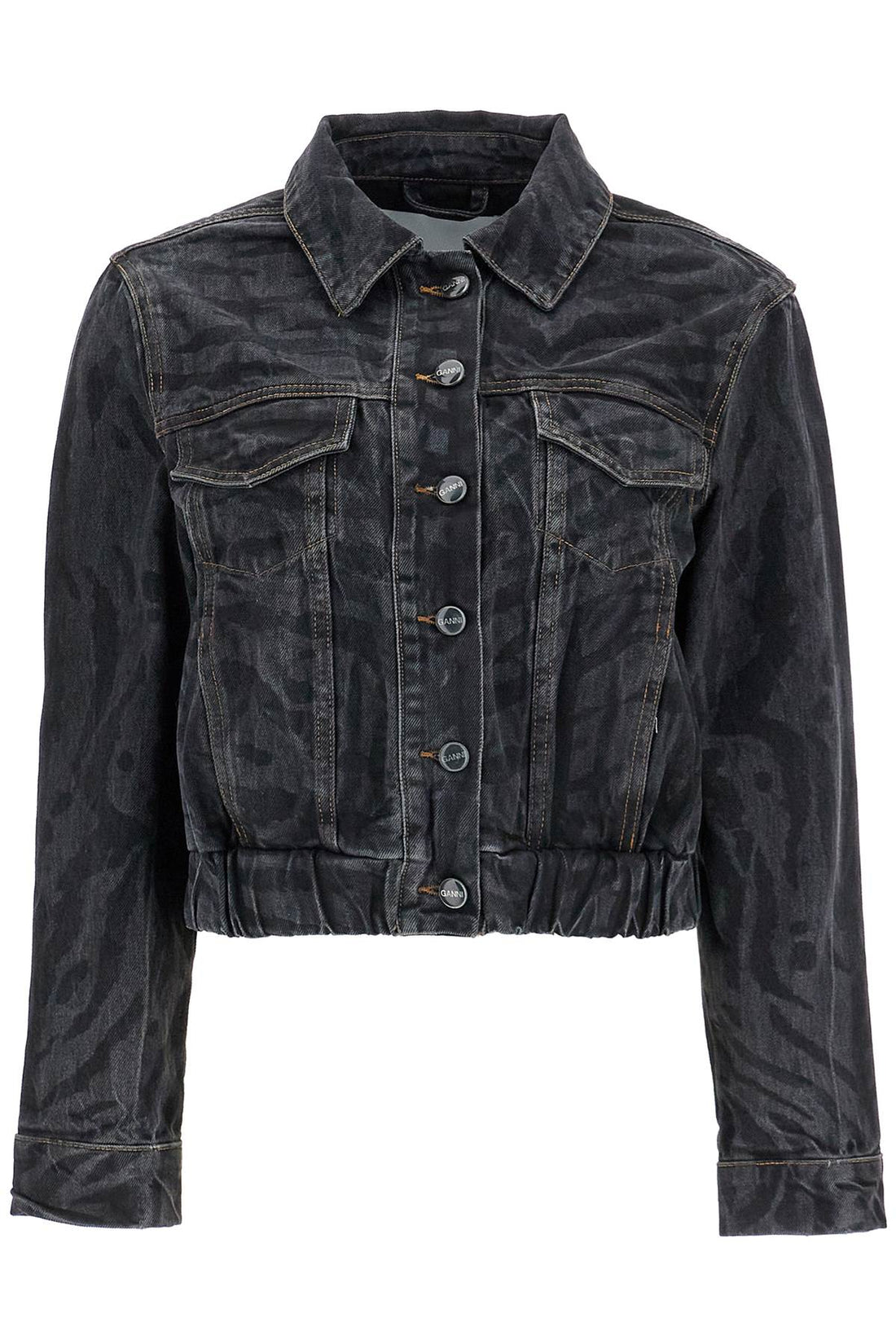 Short denim jacket with laser-cut