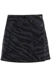 Ganni cut denim laser-cut mini skirt black