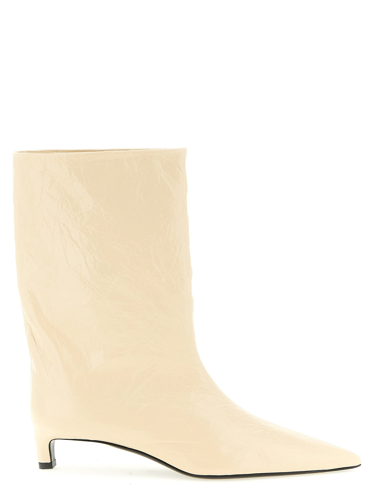 Jil Sander Craquelé Leather Ankle Boots Beige