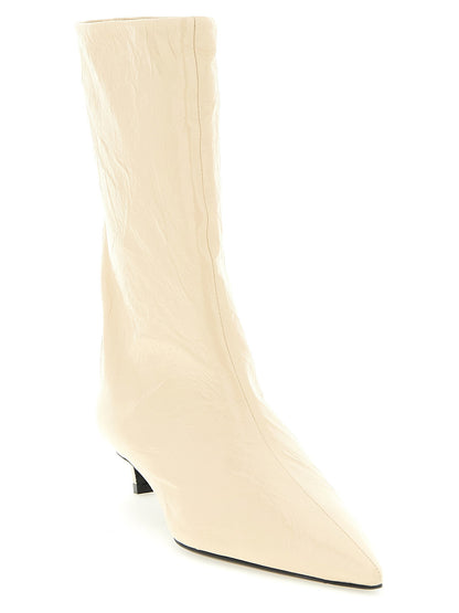Jil Sander Craquelé Leather Ankle Boots Beige