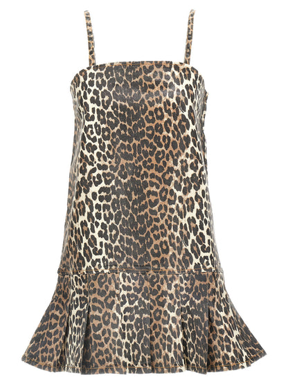 Ganni Leopard Mini Dress Multicolor