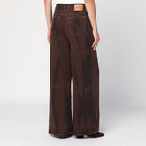 Ganni Wide-Leg High-Waisted Brown Denim Jeans Brown