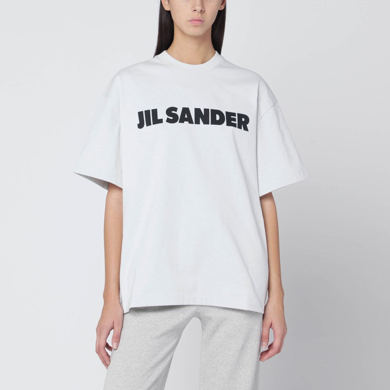 Jil Sander Oversized Cotton T-shirt with Contrasting Logo Print Grey