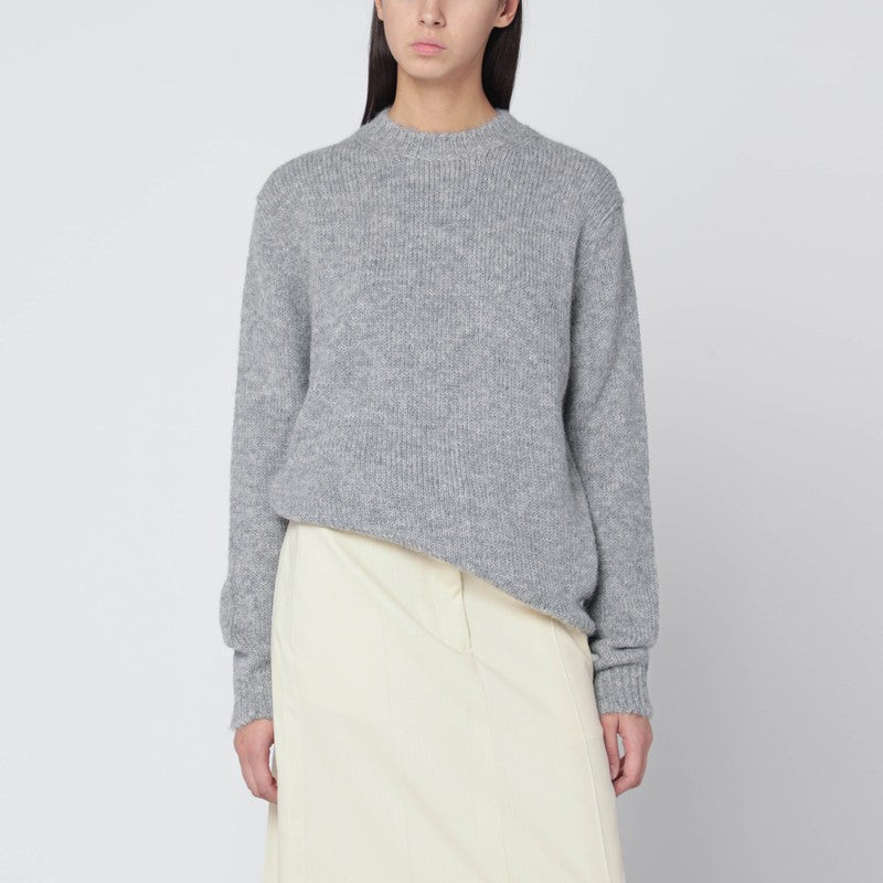 Jil Sander Light Grey Wool-Blend Crew Neck Sweater White