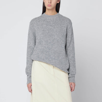 Jil Sander Light Grey Wool-Blend Crew Neck Sweater White