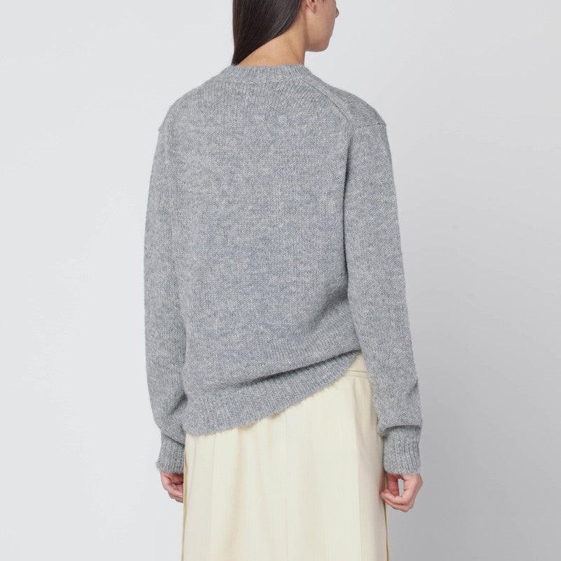 Jil Sander Light Grey Wool-Blend Crew Neck Sweater White