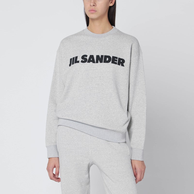Jil Sander Light Grey Logo Print Cotton Sweatshirt Green