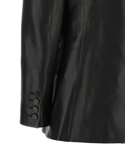 Balmain Leather Blazer Black