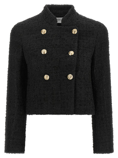 Balmain Double-breasted Tweed Short Jacket Black