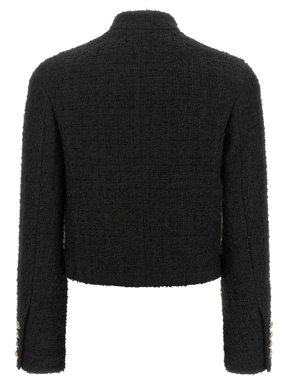 Balmain Double-breasted Tweed Short Jacket Black