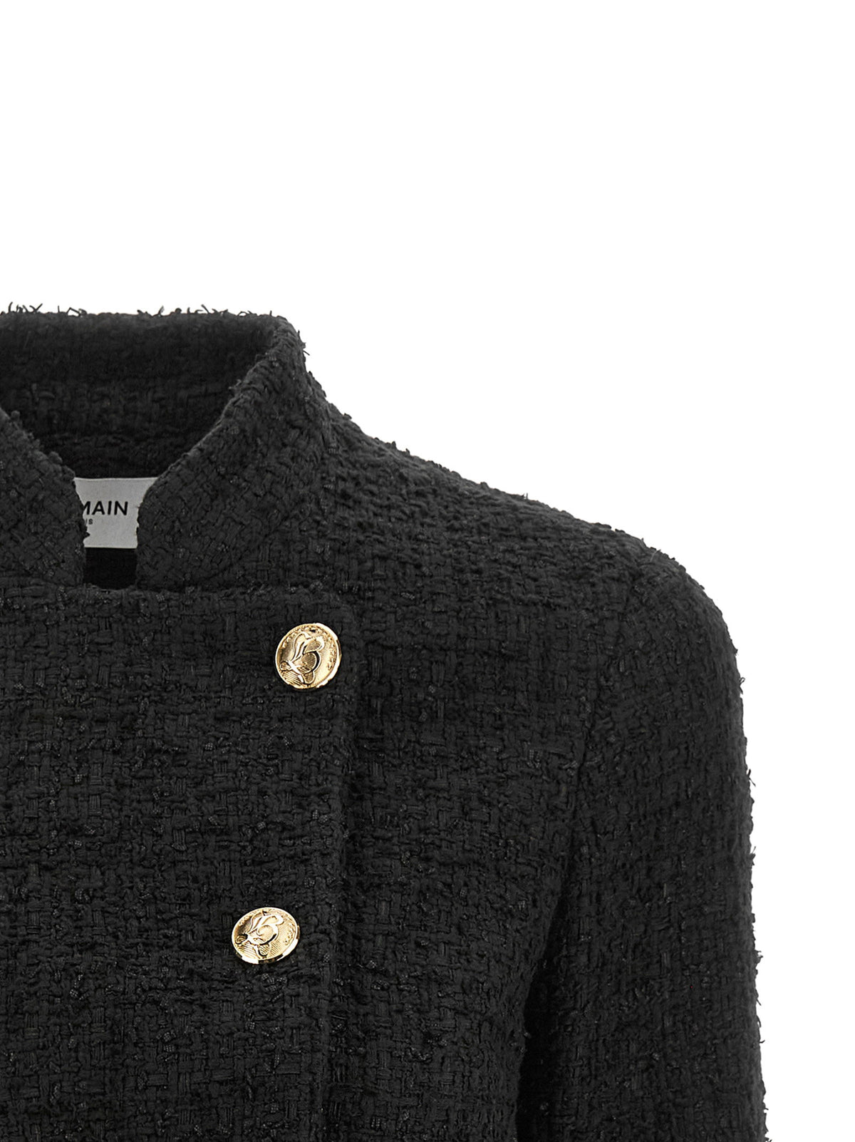 Balmain Double-breasted Tweed Short Jacket Black