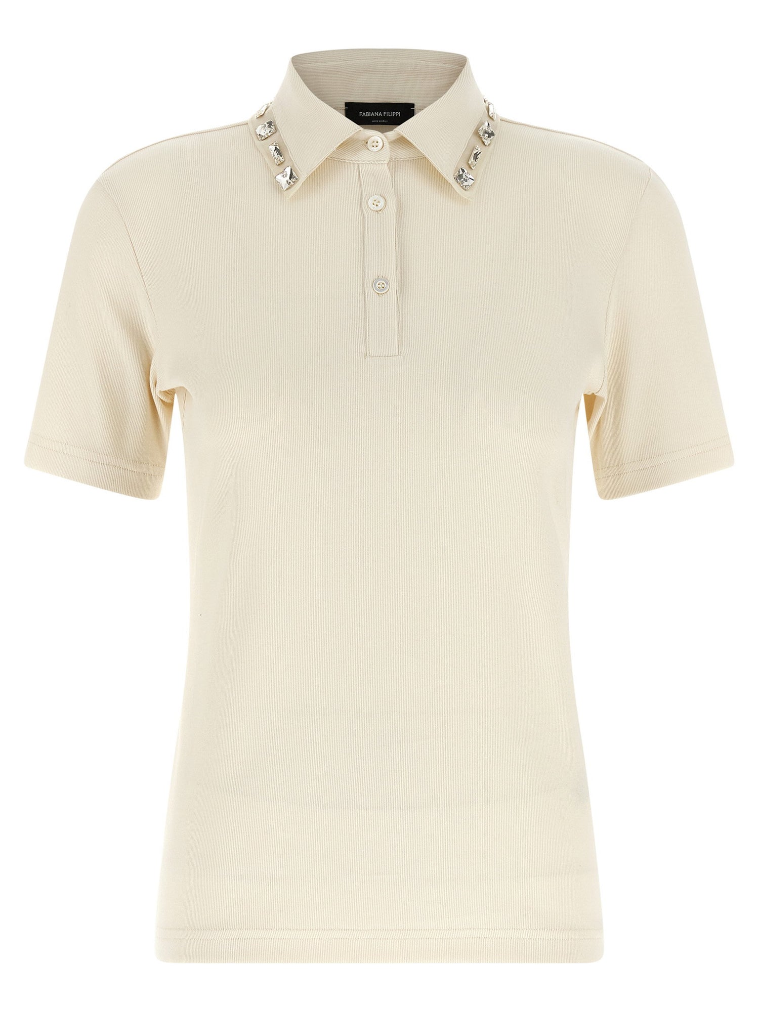 Fabiana Filippi Crystal Collar Polo Shirt Beige