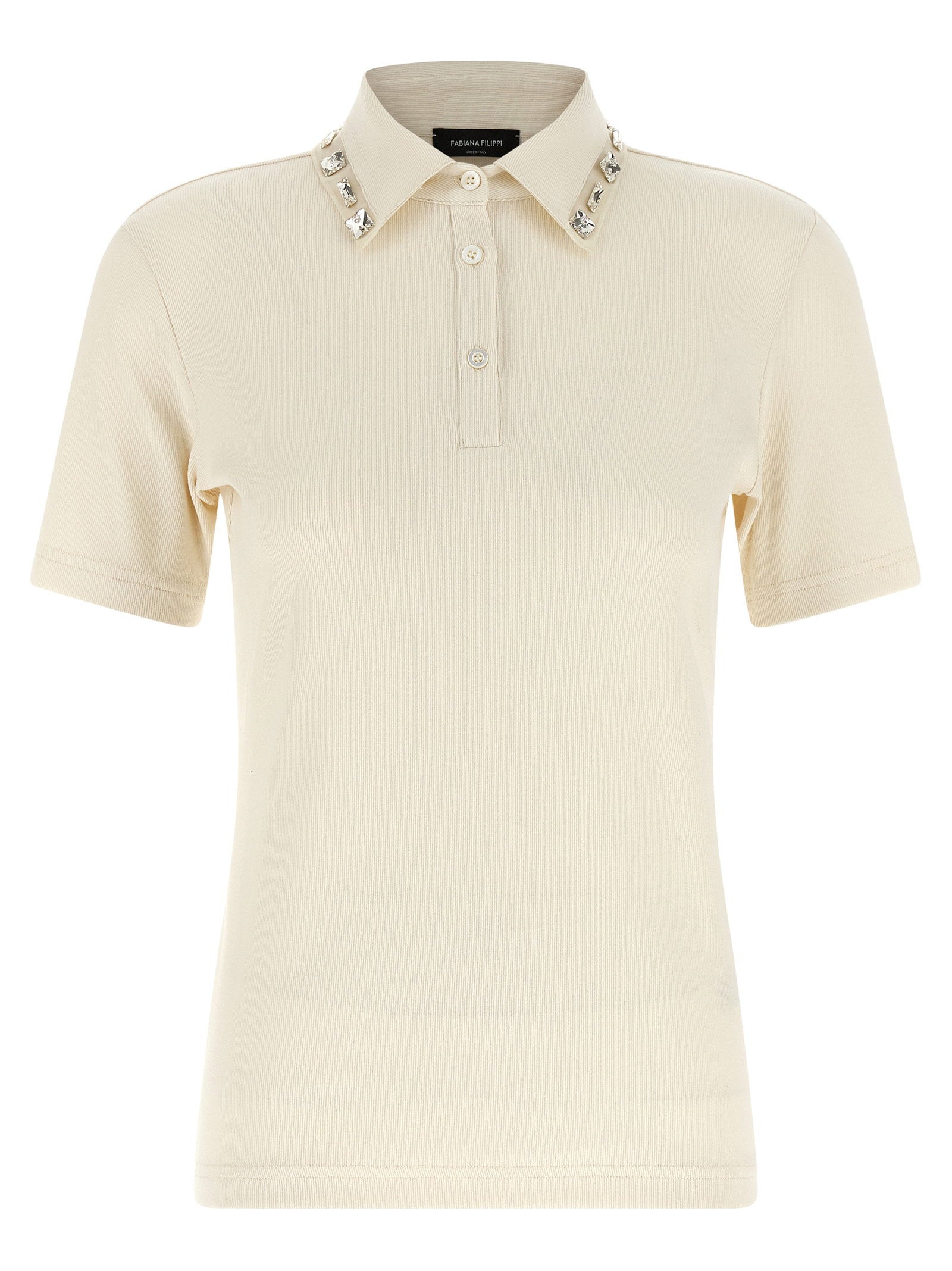 Fabiana Filippi Crystal Collar Polo Shirt Beige