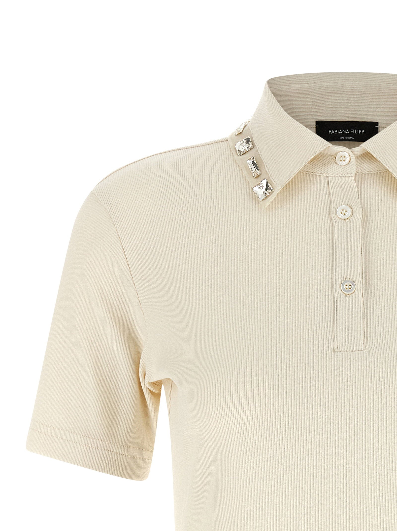 Fabiana Filippi Crystal Collar Polo Shirt Beige