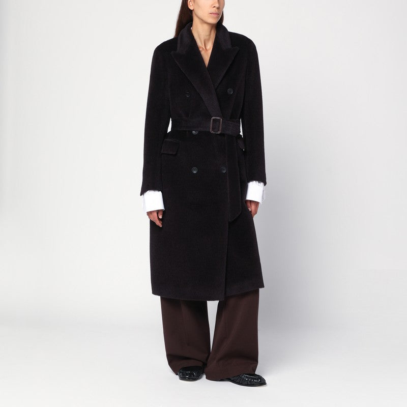 Tagliatore Brown Alpaca-Blend Double-Breasted Belted Coat Brown