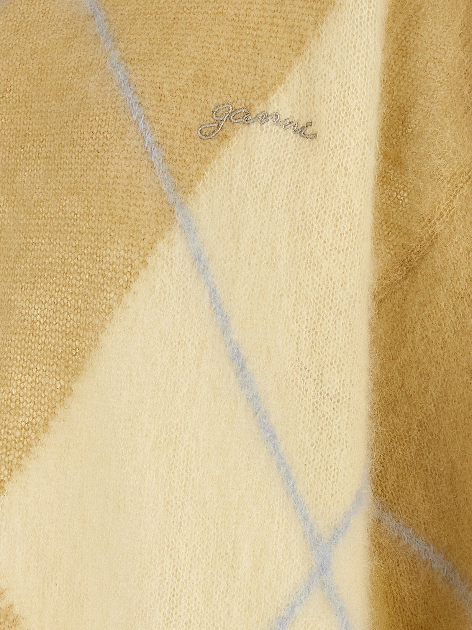 Ganni Logo Embroidery Diamond Sweater Yellow