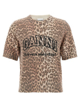 Ganni Leopard Wool Mix T-shirt Brown