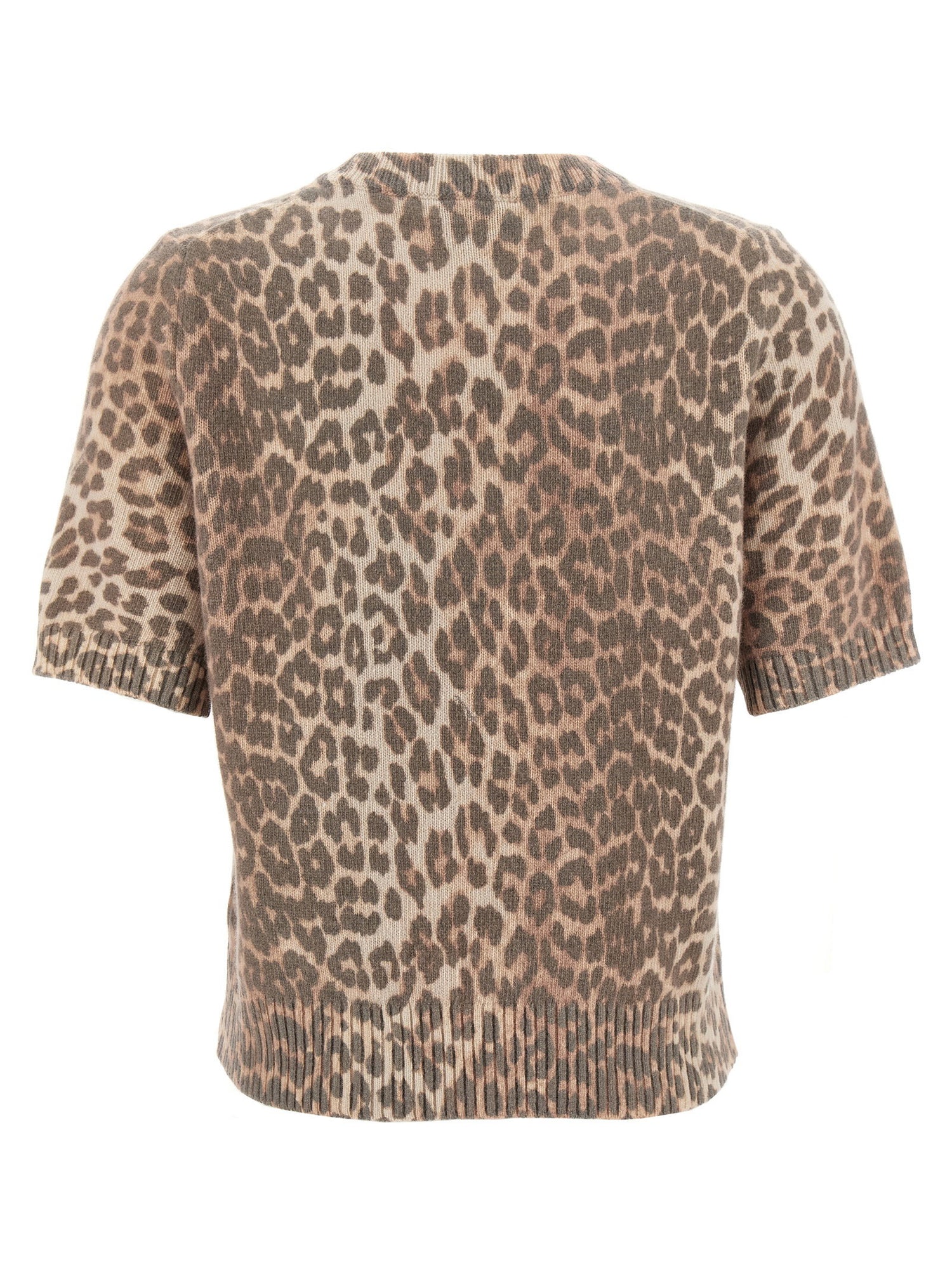 Ganni Leopard Wool Mix T-shirt Brown