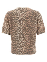 Ganni Leopard Wool Mix T-shirt Brown