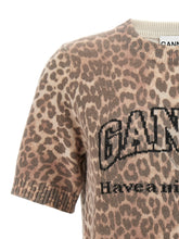 Ganni Leopard Wool Mix T-shirt Brown