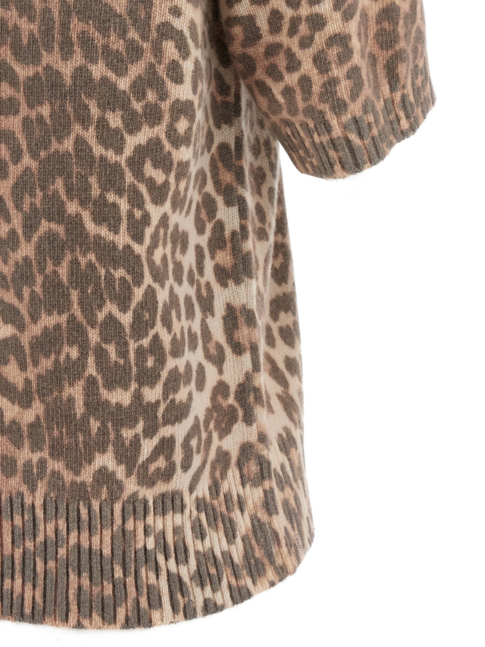 Ganni Leopard Wool Mix T-shirt Brown