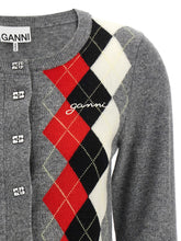 Ganni Grey Check Cardigan Gray