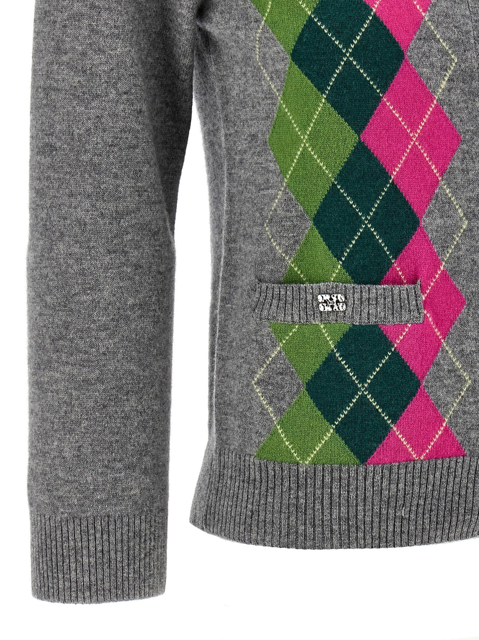 Ganni Grey Check Cardigan Gray