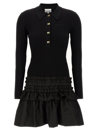 Ganni Melange Rib Knit Mini Dress Black